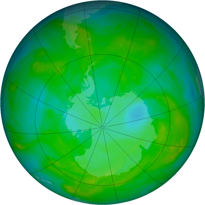 Antarctic ozone map for 22 December 2002